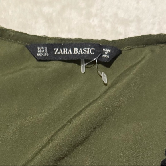 Zara Green Wrap Mini Dress with Ruffled Bishop Sleeves - Picture 8 of 9